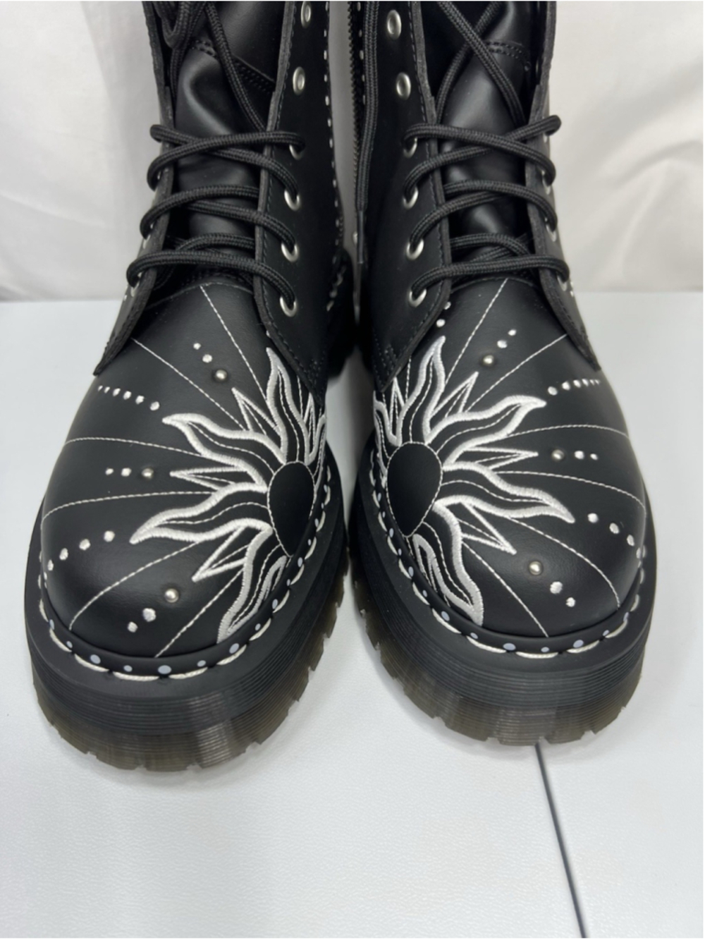 Dr Martens Jadon Hi Solar Flare Boot Embroidery Black 11L 10M Goth Punk Festive - Picture 4 of 14
